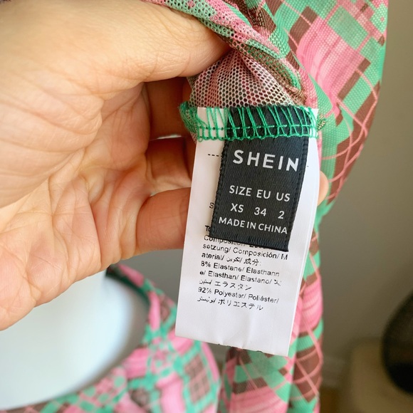 SHEIN Plaid Mesh 2pc Crop Top Skirt Set XS - Picture 3 of 5